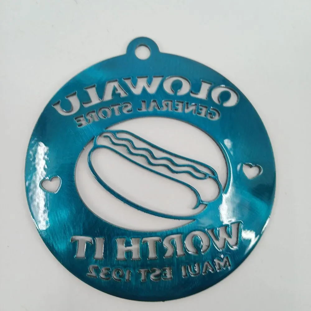 Hawaiian Olowalu Juice Stand Hot Dog Worth It Metal ornament Set of 4 Blue